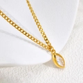 Gold plated Cuban chain necklace with a marquise-cut clear zircon stone pendant for women - Gold - White Zirconia B350