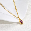 Detail of gold titanium steel necklace with a marquise-cut purple stone pendant - Gold - Purple Zirconia B350