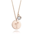 Macro view of rose gold titanium necklace with daisy pendant and clear zircon stone - April Birth Flower Style (B385)