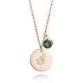 Détail du pendentif fleur de naissance en or rose avec zircon vert sur chaîne fine - Style de Fleur de Naissance de Novembre (B392)