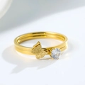Frosted gold butterfly ring with zircon stone, double-layer titanium steel band for women - US 5 / Gold