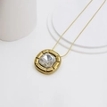 Elegant gold square crystal necklace with polished grooved bezel on snake chain - Gold - White Square Zirconia C57