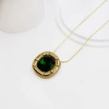 Elegant gold square necklace with large dark green gemstone and snake bone chain - Gold - Green Square Zirconia C57
