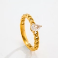 Detail of 18K gold-plated chain ring featuring a teardrop zircon gemstone setting - US 9 / Gold - Water Drop