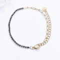 18K gold plated stainless steel bracelet featuring paperclip links and blue zircons - Gold / Black Rhinestone