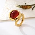 Retro wide band gold ring featuring a large oval red gemstone on textured background - US 7 / Gold Red Stone (Red Agate)
