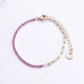 Gold-plated stainless steel bracelet with pink cubic zirconia stones and link chain - Gold / Pink Rhinestone