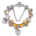 Pandora-style silver bracelet with snowflake charms and heart pendant with engraving - Golden Heart Cross Style (Style 002) / 16cm