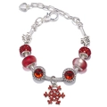 Luxury red snowflake charm bracelet with silver snake chain and heart pendant - Red Rhinestone Snowflake Style (Model 010)