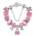 Pink charm bracelet with silver snake chain, cute mouse pendants and sweet girl handbag charm - Pink Cartoon Mouse Handbag (Style 008)
