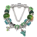 Silver snake chain bracelet with green charms featuring cactus and panda pendants - Green Panda Cactus Style (Model 003) / 16cm