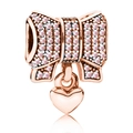 Charme nœud en or rose avec zircons roses et pendentif cœur pour bijoux DIY - Cœur de Nœud Or Rose (028)