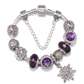 Classic silver snake chain bracelet with purple glass beads and sparkling snowflake charm - Purple Snowflake Pendant Style (Style 009)