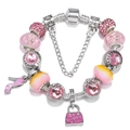 DIY beaded snake chain bracelet with pink crystal beads and high heel shoe charm - Pink High Heel Handbag Style (001款) / 16cm