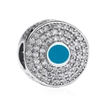 Charme en argent avec pavé de cristaux et centre bleu ciel pour bracelets et colliers - Perle Pave Bleu Argent (039)