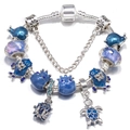DIY Ozean Charm Armband mit blauem Schildkröten und Oktopus Perlen auf Silberkette - Tiefseeblau-Meeresbewohner-Serie (007款)