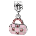Charm sac à main rose en émail avec fermoir nœud argenté et cristaux pour bracelets DIY - Sac à Main Rose (034)