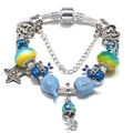 Silbernes Armband im Meeres-Stil mit blauen Walen, Seestern und Quallen Anhängern - Hellblaue Wal-Ozean-Serie (011款)