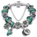 DIY Kristall-Charm-Armband mit grünem Kaktus- und Kleeblatt-Anhänger aus S925 Silber - Frische Grüne Kaktus-Serie (006款)