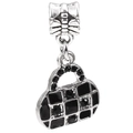 Charm sac à main en argent avec émail damier noir et nœud pour bijoux DIY personnalisés - Sac à Damiers Noir Argent (032)