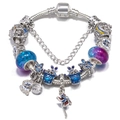 Exquisites Schmetterlings-Charm-Armband mit blauen Glasperlen auf silberner Schlangenkette - Fantastisches Windmühlen-Ozean-Thema (013款)