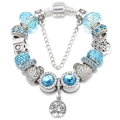 Silver bracelet with blue faceted glass beads, heart charms, and a life tree pendant - Blue Tree Of Life Style (007)