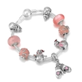 DIY Christmas charm bracelet featuring pink glass beads and winter snowman pendants - 16cm / Romantic Pink Snowman Style (001)