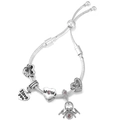 Adjustable silver charm bracelet with MOM heart pendant and I Love You engraved tag - Mother's Day MOM Heart Design (Style 004)