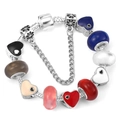 Charming silver snake chain bracelet with colorful resin beads and enamel heart charms - 21cm / Silver