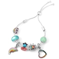 Adjustable silver snake chain bracelet with colorful enamel charms and MOM pendant - Purple Unicorn Rainbow Style (016)