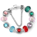 Colorful resin bead and crystal charm bracelet with Love Is Forever engraving on snake chain - 21cm / Silver