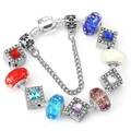 Colorful square gemstone bead bracelet with silver snake chain and glowing glass charms - 21cm / Silver
