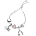 Adjustable silver snake chain bracelet with pink enamel charms and Best Friends heart - Pink Travel Theme Style (003)