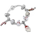 Detail of silver charm bracelet featuring Santa Claus, snowman and koi fish charms - Santa Claus and Lucky Koi Style (008)