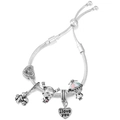 Silver bead bracelet with MOM pendant and heart charms featuring a sliding clasp - Cartoon Boy & Girl Style (Style 005)