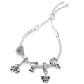 Silver snake chain bracelet with MOM charms, pink enamel details and adjustable slider - Pink Cartoon Character Style (Model 006)