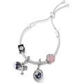 Silver snake chain bracelet with travel-themed charms and adjustable sliding clasp - Travel Photography Theme Style (Model 008)