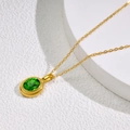 Elegant gold titanium steel necklace featuring an oval green gemstone pendant for women - Gold - Green Zirconia