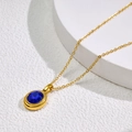 Elegant gold titanium steel necklace with an oval blue zircon gemstone pendant - Gold-Blue Zirconia