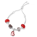 Adjustable silver snake chain bracelet with red crystal beads and Mom heart charm - Red Heart Crystal Style (Model 009)