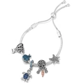 Adjustable ocean theme charm bracelet with sea turtle, dolphin, and blue enamel pendants - Blue Ocean Life Style (010)