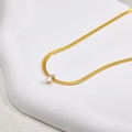 Elegant gold snake chain necklace with square white gemstone pendant on artistic background - Gold White Rhinestone Style (C58)