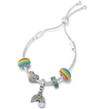 Adjustable snake chain charm bracelet with rainbow enamel pendants and heart beads - Rainbow Enamel Theme Style (011)
