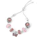 Adjustable snake chain charm bracelet with pink crystal beads and bow pendant - Pink Glass Bowknot Style (013)
