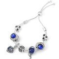 Silver snake chain bracelet with celestial blue crystal charms and heart moon pendant - Dark Blue Starry Moon Style (020)