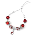Adjustable silver snake chain bracelet with red crystal beads and Mahjong pendant - Red Fa Character Fortune Style (021)