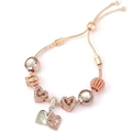 Rose gold adjustable snake chain bracelet with MOM crown and heart charms for women - Rose Gold Crown Heart Style (022)