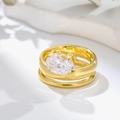 Elegant gold titanium steel ring set with oval zircon gemstone on a minimalist background - US 7 / Oval Cut (C153)