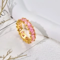 Luxurious gold-plated titanium steel ring featuring sparkling pink triangle zircon stones - US 7 / Triangle Pink Rhinestone Gold