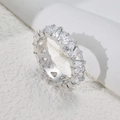 Polished titanium steel ring with full triangle-cut clear stones and hollowed-out base - US 7 / Triangle White Rhinestone Silver